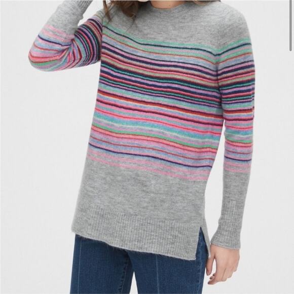 Gap Grey Multicolor Striped Wool Blend Crewneck Cozy Sweater Size Small - Picture 1 of 6